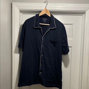 Todd Snyder Navy Blue Soft Jersey Button Down Shirt w White Piping (retro style)